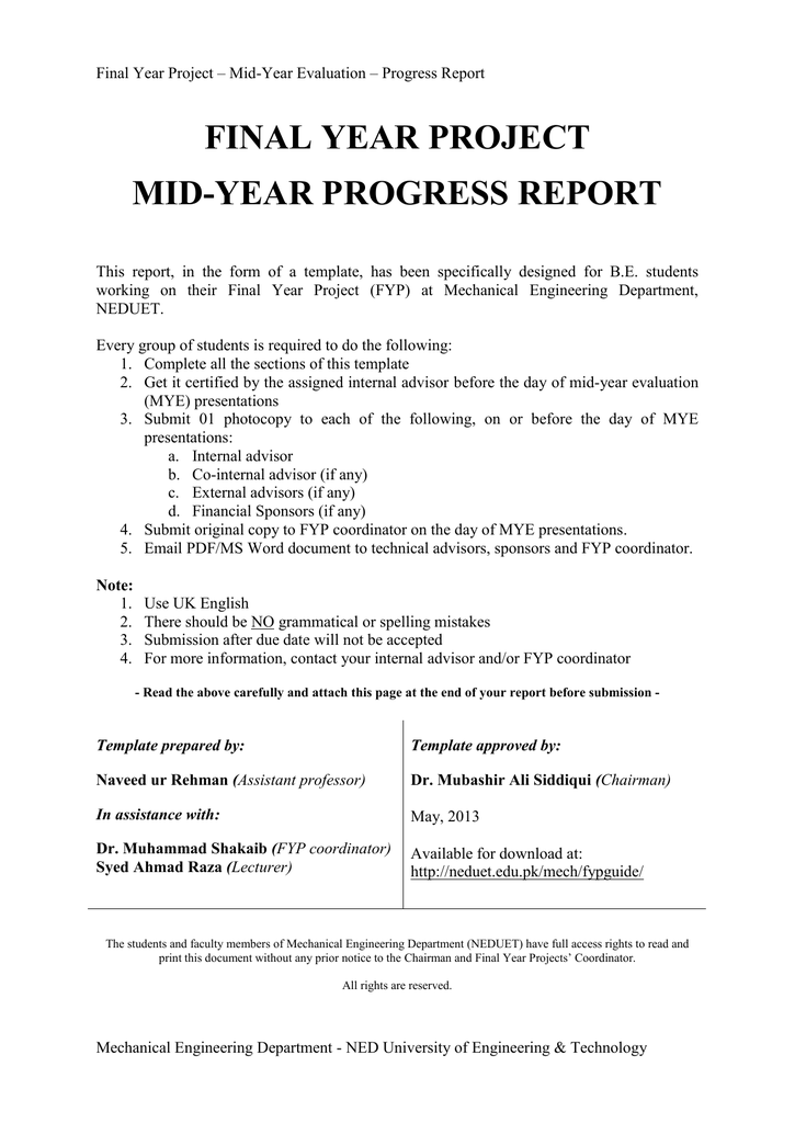 FINAL YEAR PROJECT MIDYEAR PROGRESS REPORT