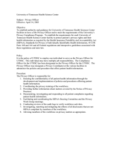 University of Tennessee Health Science Center  Subject:  Privacy Officer