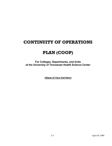 CONTINUITY OF OPERATIONS  PLAN (COOP) For Colleges, Departments, and Units