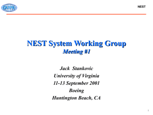 NEST System Working Group Meeting #1 Jack  Stankovic University of Virginia