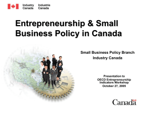 Entrepreneurship &amp; Small Business Policy in Canada Small Business Policy Branch Industry Canada