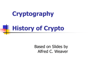 Cryptography History of Crypto Based on Slides by Alfred C. Weaver