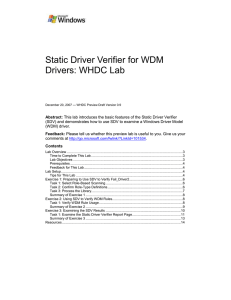 Static Driver Verifier for WDM Drivers: WHDC Lab  Abstract: