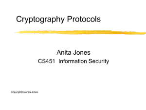 Cryptography Protocols Anita Jones CS451  Information Security Copyright(C) Anita Jones