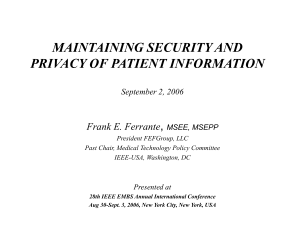MAINTAINING SECURITY AND PRIVACY OF PATIENT INFORMATION , Frank E. Ferrante
