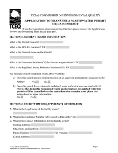 TEXAS COMMISSION ON ENVIRONMENTAL QUALITY APPLICATION TO TRANSFER A WASTEWATER PERMIT