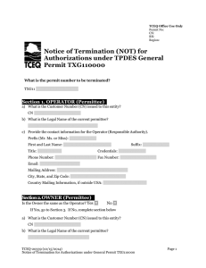 Notice of Termination (NOT) for Authorizations under TPDES General  Permit TXG110000