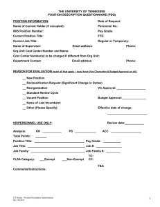 THE UNIVERSITY OF TENNESSEE POSITION DESCRIPTION QUESTIONNAIRE (PDQ) POSITION INFORMATION: