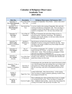 Calendar of Religious Observance Academic Year 2015-2016