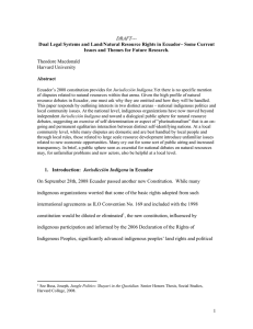 DRAFT--- Dual Legal Systems and Land/Natural Resource Rights in Ecuador– Some... Issues and Themes for Future Research.