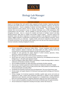 Biology Lab Manager Biology POSITION SUMMARY