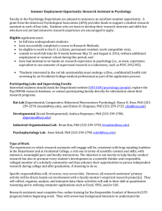 Summer Employment Opportunity: Research Assistant in Psychology