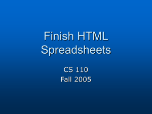 Finish HTML Spreadsheets CS 110 Fall 2005