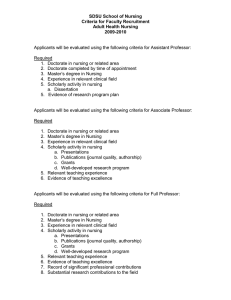 SDSU School of Nursing Criteria for Faculty Recruitment Adult Health Nursing 2009-2010