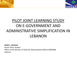 PILOT JOINT LEARNING STUDY ON E-GOVERNMENT AND ADMINISTRATIVE SIMPLIFICATION IN LEBANON