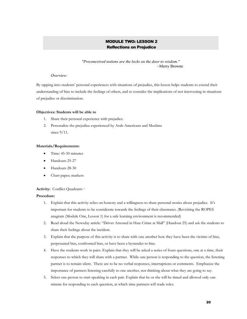 Module Two Lesson 2 Reflections On Prejudice