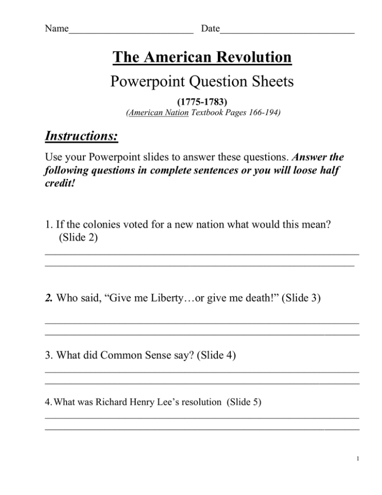 document based questions the american revolution answers