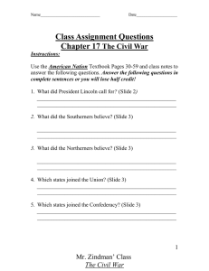 Class Assignment Questions Chapter 17 The Civil War