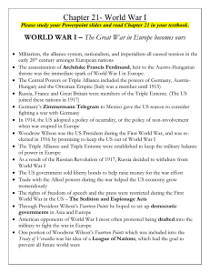 Chapter 21- World War I  WORLD WAR I –
