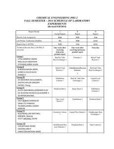 CHEMICAL ENGINEERING 4903-2 FALL SEMESTER – 2014 SCHEDULE OF LABORATORY EXPERIMENTS