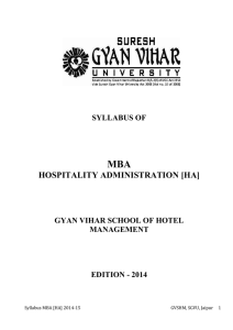 MBA HOSPITALITY ADMINISTRATION [HA] SYLLABUS OF