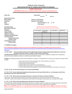 Valdosta State University APPLICATION FOR USE OF HUMAN PARTICIPANTS IN RESEARCH