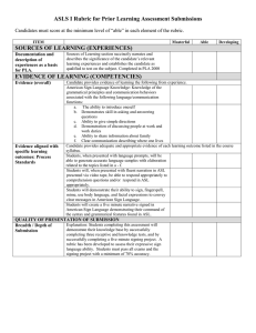 ASLS I Rubric for Prior Learning Assessment Submissions