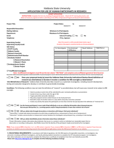 Valdosta State University APPLICATION FOR USE OF HUMAN PARTICIPANTS IN RESEARCH