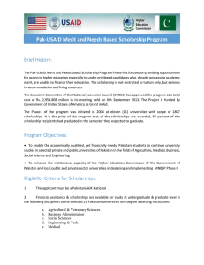 Pak-USAID Merit and Needs Based Scholarship Program Brief History: