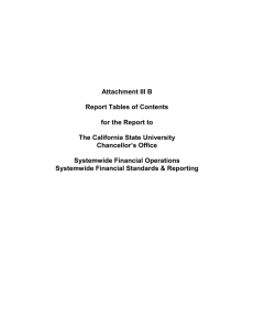 Attachment III B  Report Tables of Contents for the Report to