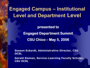 Level – Institutional Engaged Campus Level and Department