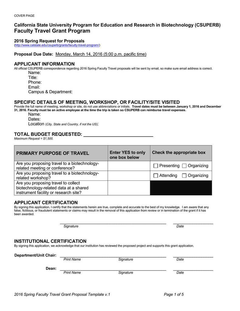 Faculty Travel Grant Program In Travel Proposal Template