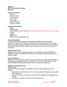 Syllabus BIOL 1413 General Zoology Semester: