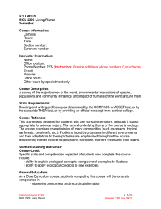 SYLLABUS BIOL 2306 Living Planet Semester: