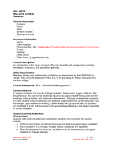 SYLLABUS BIOL 2316 Genetics Semester: