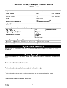 FY 2008/2009 Multifamily Beverage Container Recycling  Proposal Form