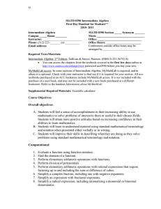 MATD 0390 Intermediate Algebra First-Day Handout for Students** 2010- 2011