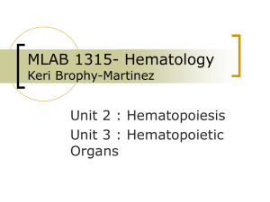 MLAB 1315- Hematology Unit 2 : Hematopoiesis Unit 3 : Hematopoietic Organs