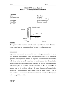 PHYS 1401General Physics I Hooke’s Law, Simple Harmonic Motion