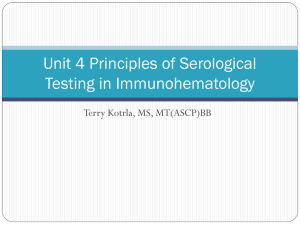 Unit 4 Principles of Serological Testing in Immunohematology Terry Kotrla, MS, MT(ASCP)BB