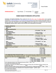 HUMAN SUBJECTS RESEARCH APPLICATION Number: FOR IRB USE ONLY