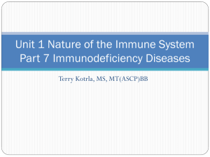 Unit 1 Nature of the Immune System Part 7 Immunodeficiency Diseases