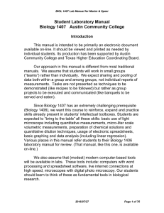 Student Laboratory Manual Biology 1407   Austin Community College