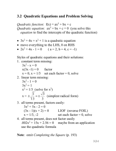 3.2  Quadratic Equations and Problem Solving