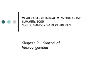 Chapter 2 – Control of Microorganisms MLAB 2434 – CLINICAL MICROBIOLOGY SUMMER, 2005