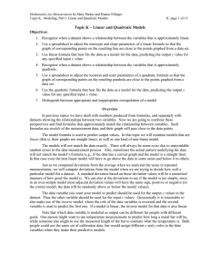 Topic K – Linear and Quadratic Models