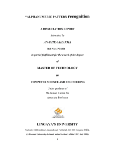 recognition  LINGAYA'S UNIVERSITY “ALPHANUMERIC PATTERN