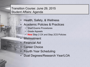 Transition Course: June 29, 2015 Student Affairs: Agenda