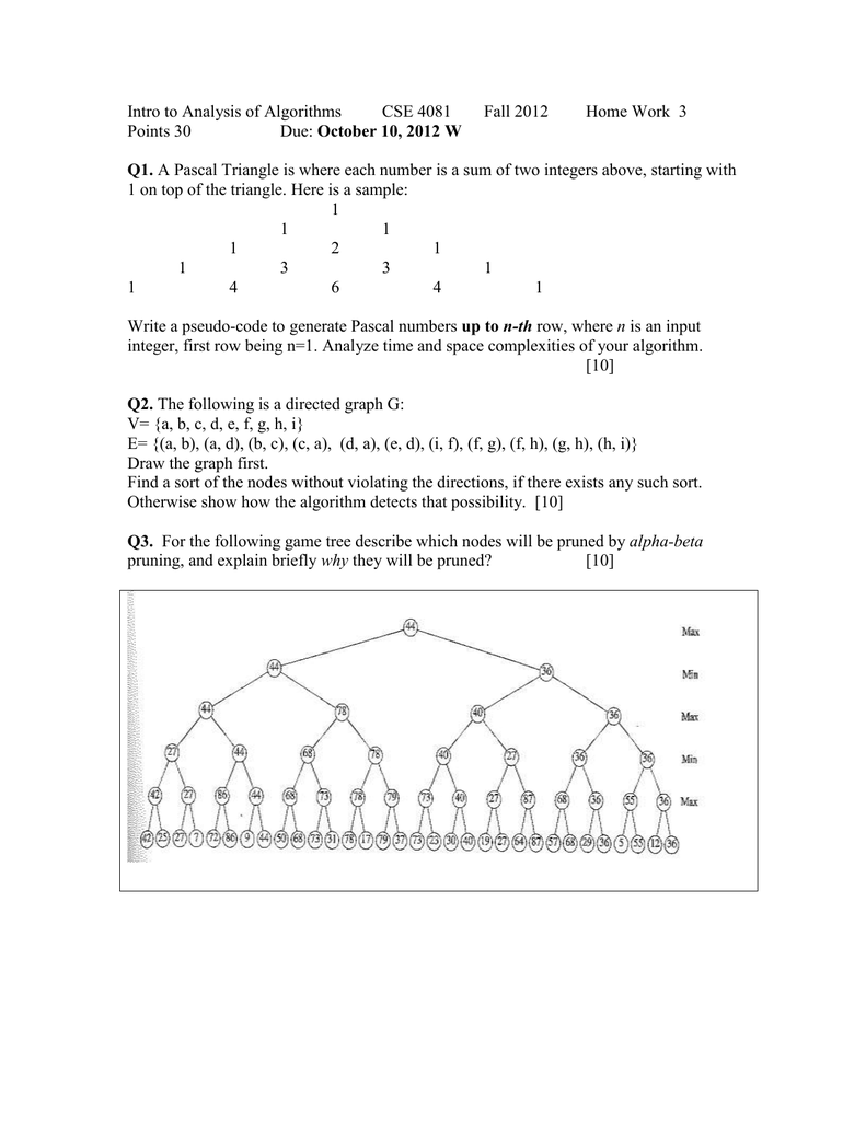 Intro To Analysis Of Algorithms Cse 4081 Fall 12 Home Work 3