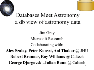 Databases Meet Astronomy a db view of astronomy data Jim Gray Microsoft Research